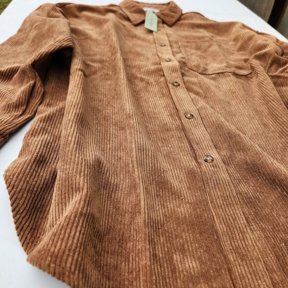 NEW Size Large Women’s Corduroy Shacket Jacket Shirt Button up Down L Amber Brow - Picture 7 of 13